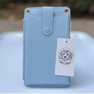 Pastel Blue Small Crossbody Phone Purse, Zipper Coin Card Slot Gold Hardware